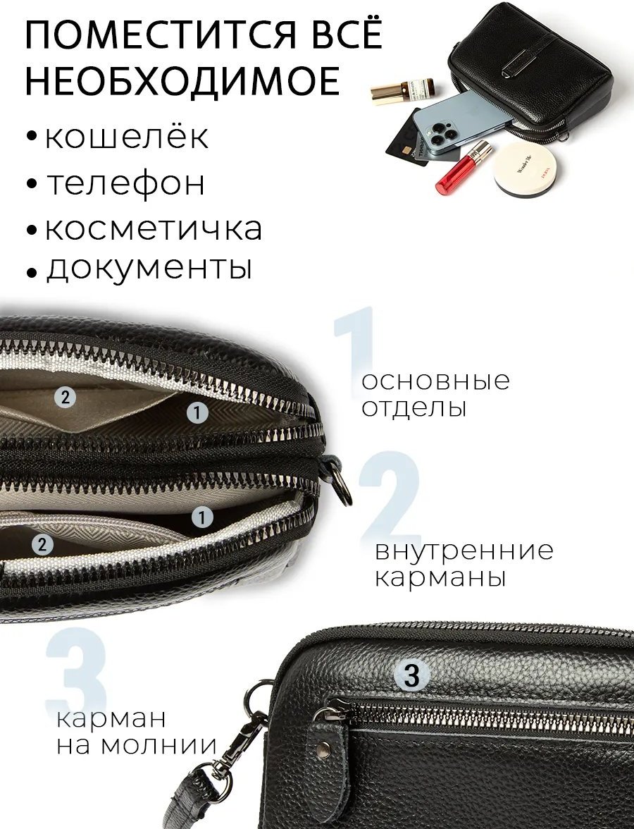 Сумка кросс-боди Fexobag натуральная кожа черный