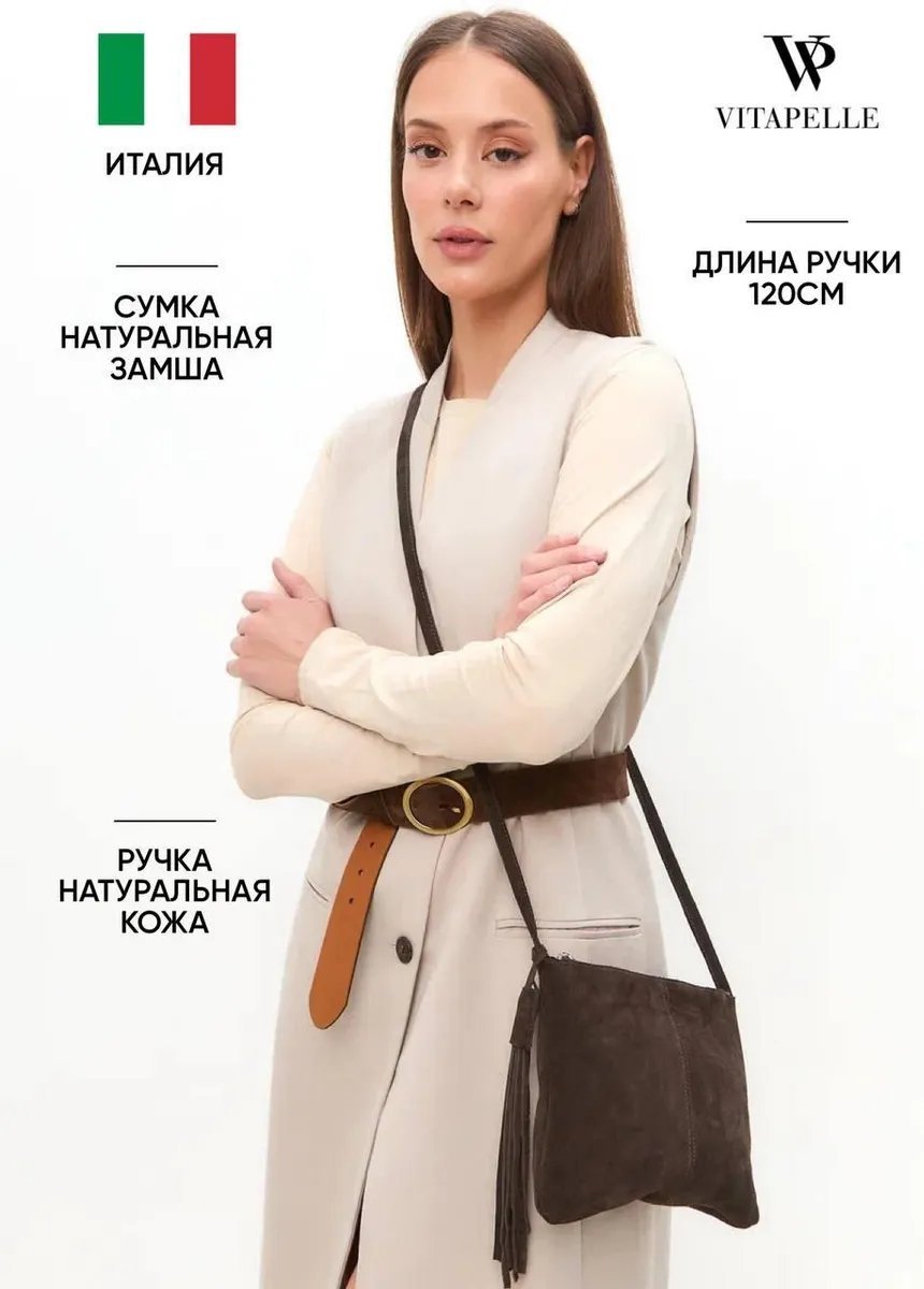 Сумка кросс-боди Vitapelle натуральная кожа коричневый купить,NaN