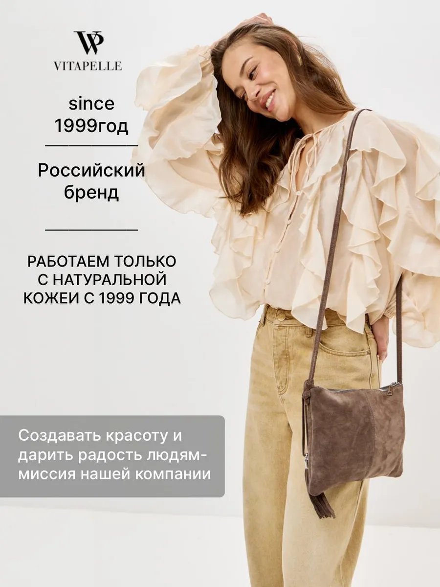 Сумка кросс-боди Vitapelle натуральная кожа серый купить,NaN