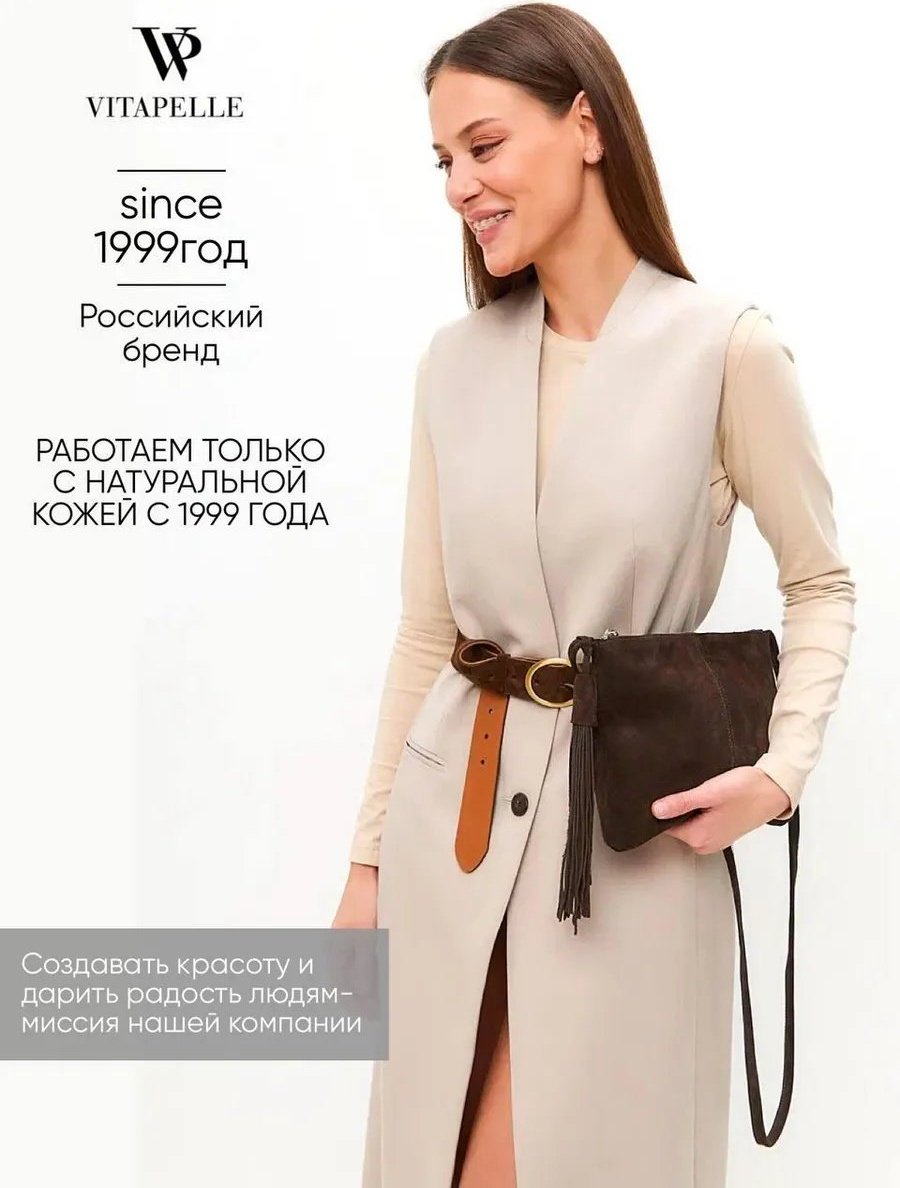 Сумка кросс-боди Vitapelle натуральная кожа коричневый купить,NaN