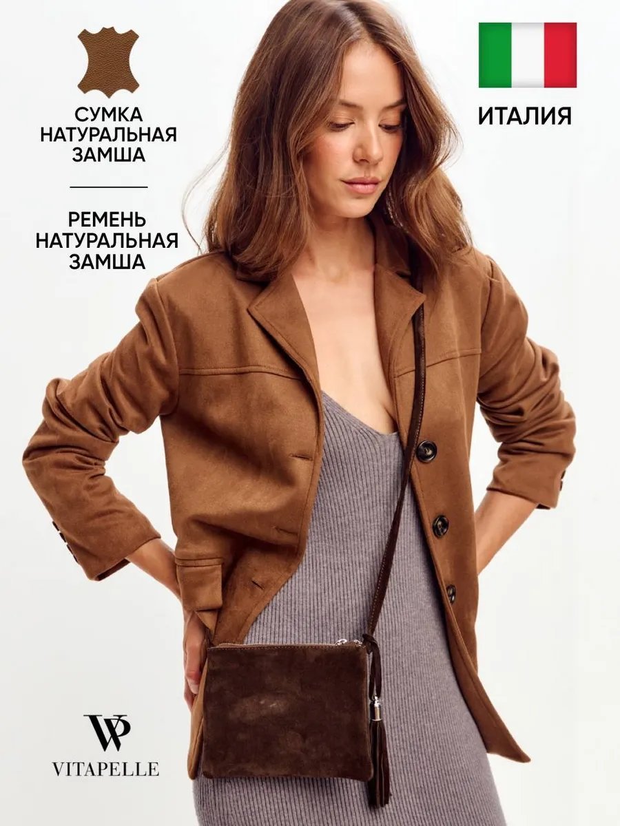 Сумка кросс-боди Vitapelle натуральная кожа коричневый купить,NaN