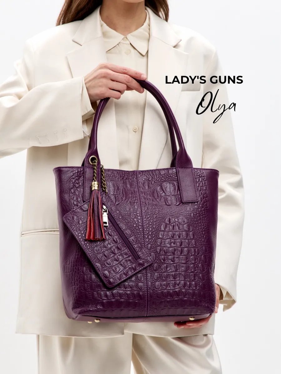 Сумка тоут Lady's Guns натуральная кожа фиолетовый купить,NaN
