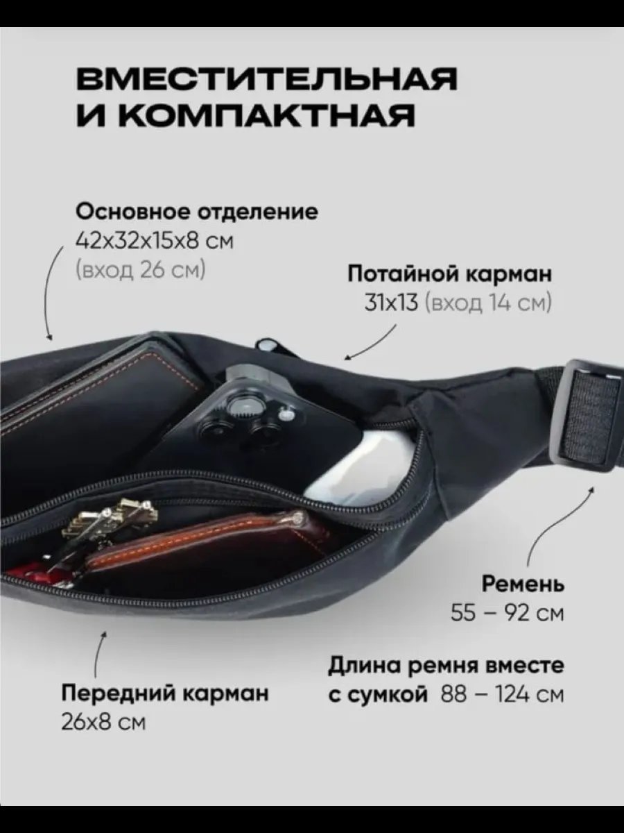 Сумка поясная PIKA натуральная кожа черный купить,NaN