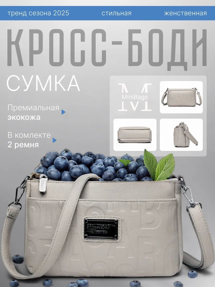 Сумка кросс-боди MiniBags экокожа бежевый купить,NaN