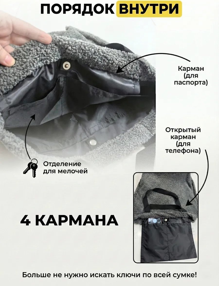 Сумка шоппер Ваш Садик полиэстер серый купить,NaN