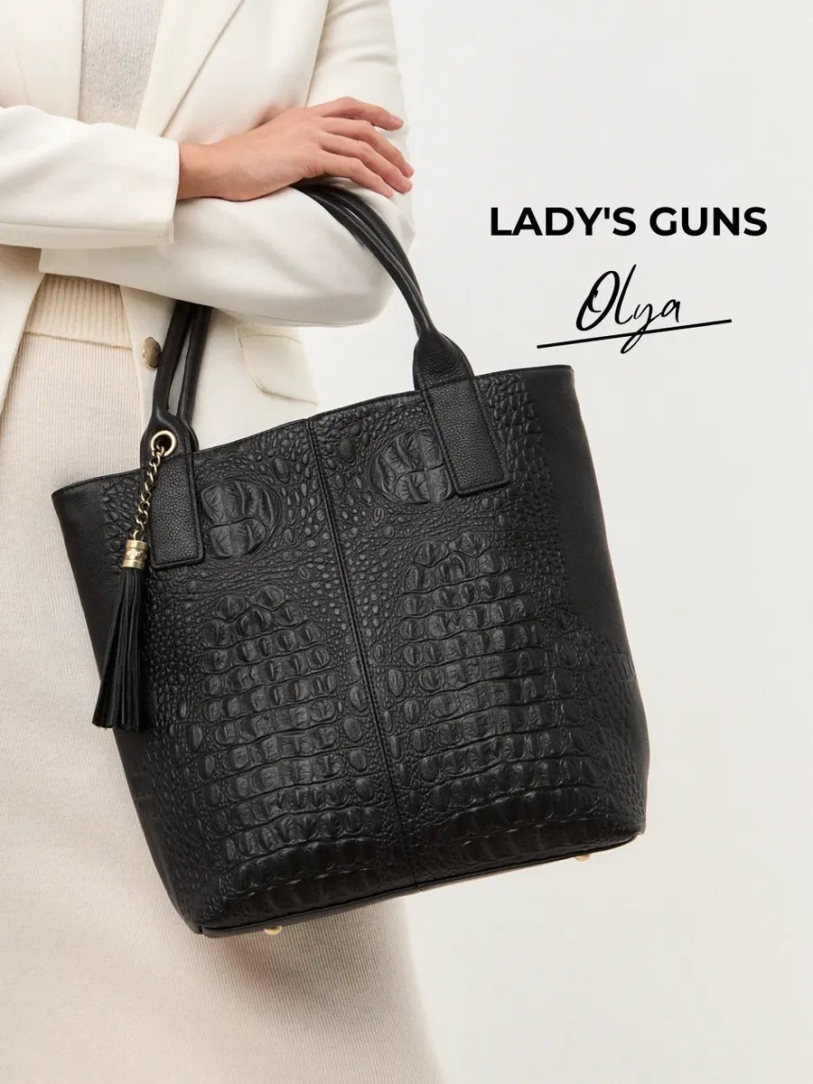Сумка тоут Lady's Guns натуральная кожа черный купить,NaN