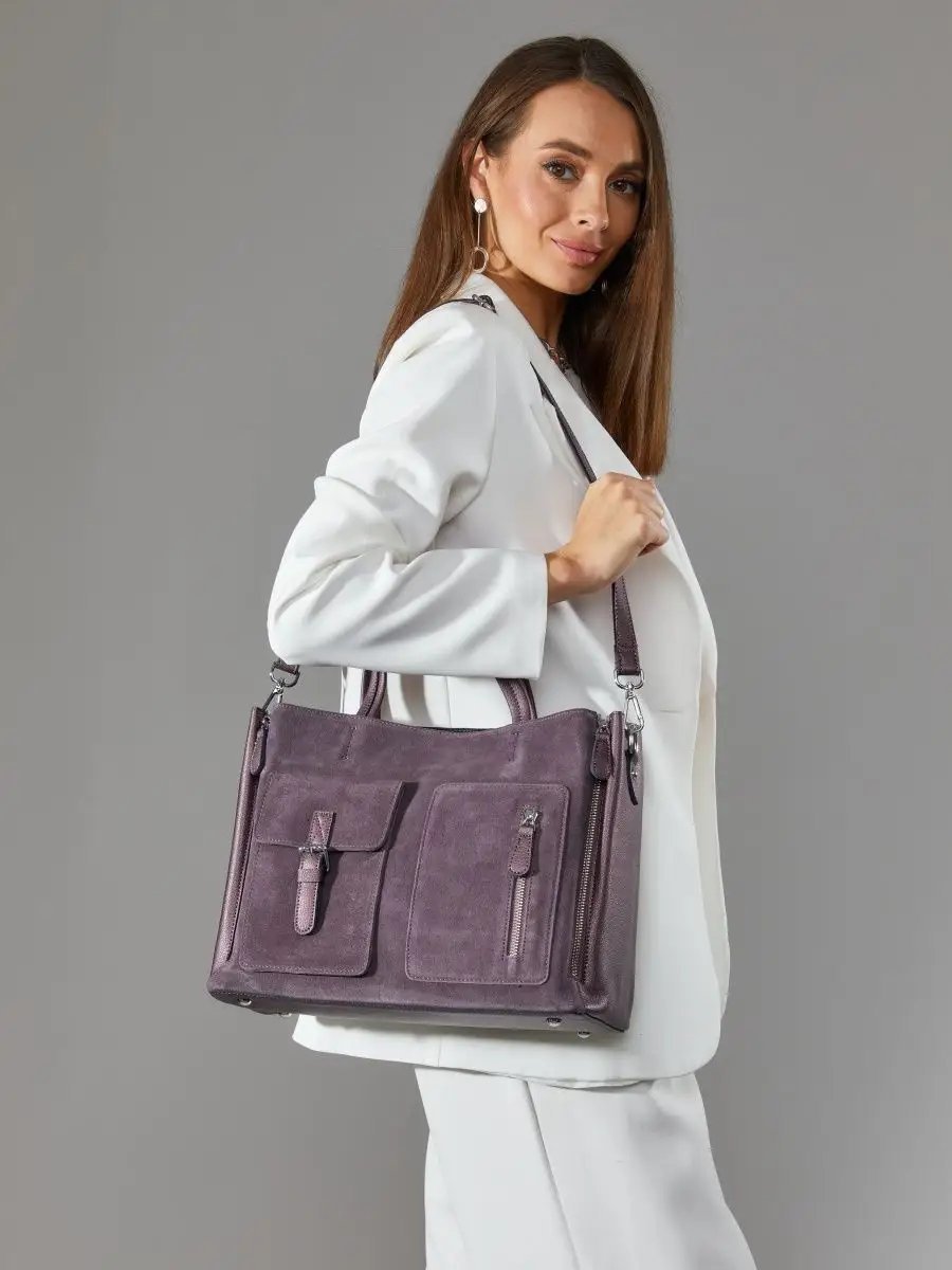 Сумка шоппер FoxesBag натуральная замша фиолетовый купить,NaN