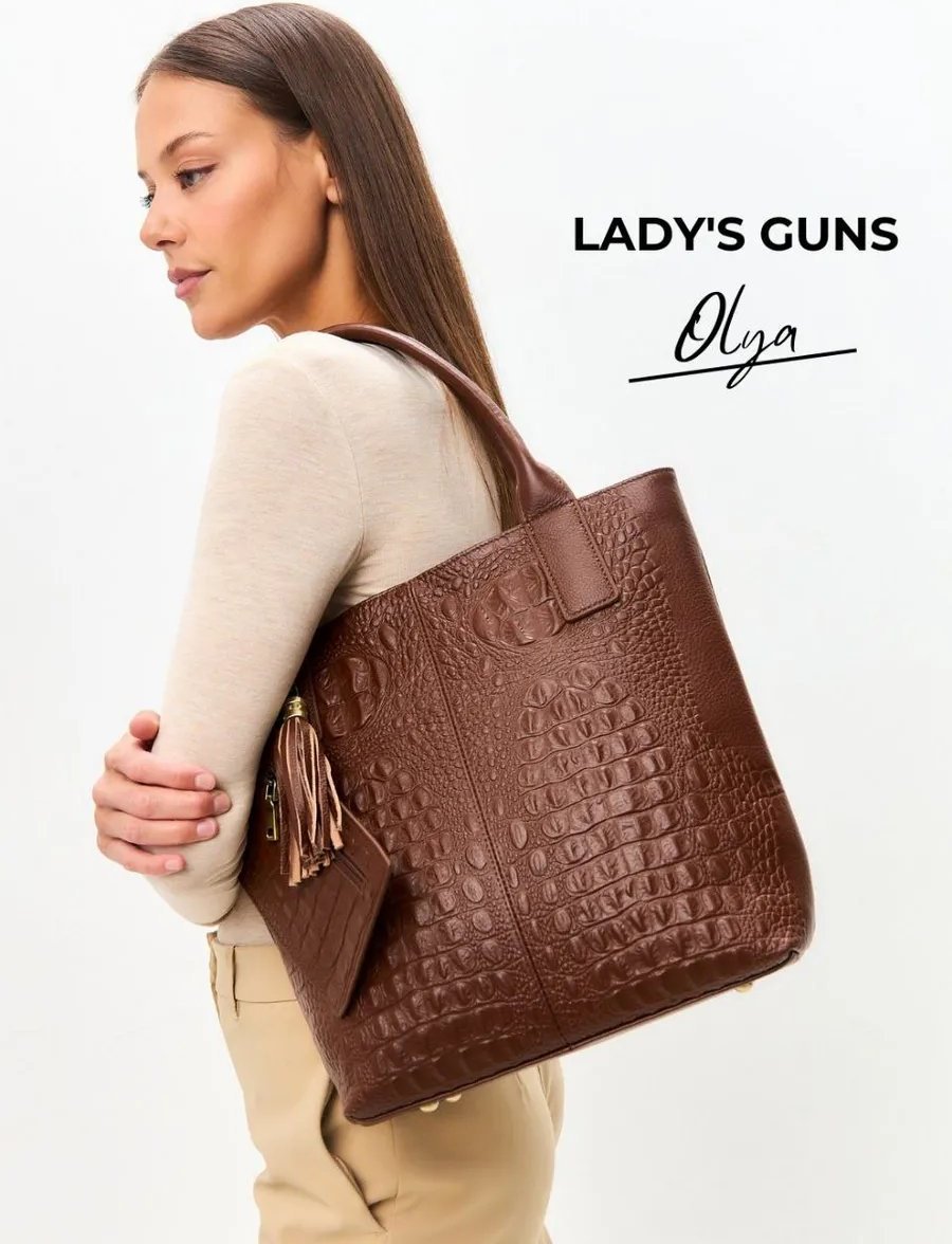 Сумка тоут Lady's Guns натуральная кожа коричневый купить,NaN