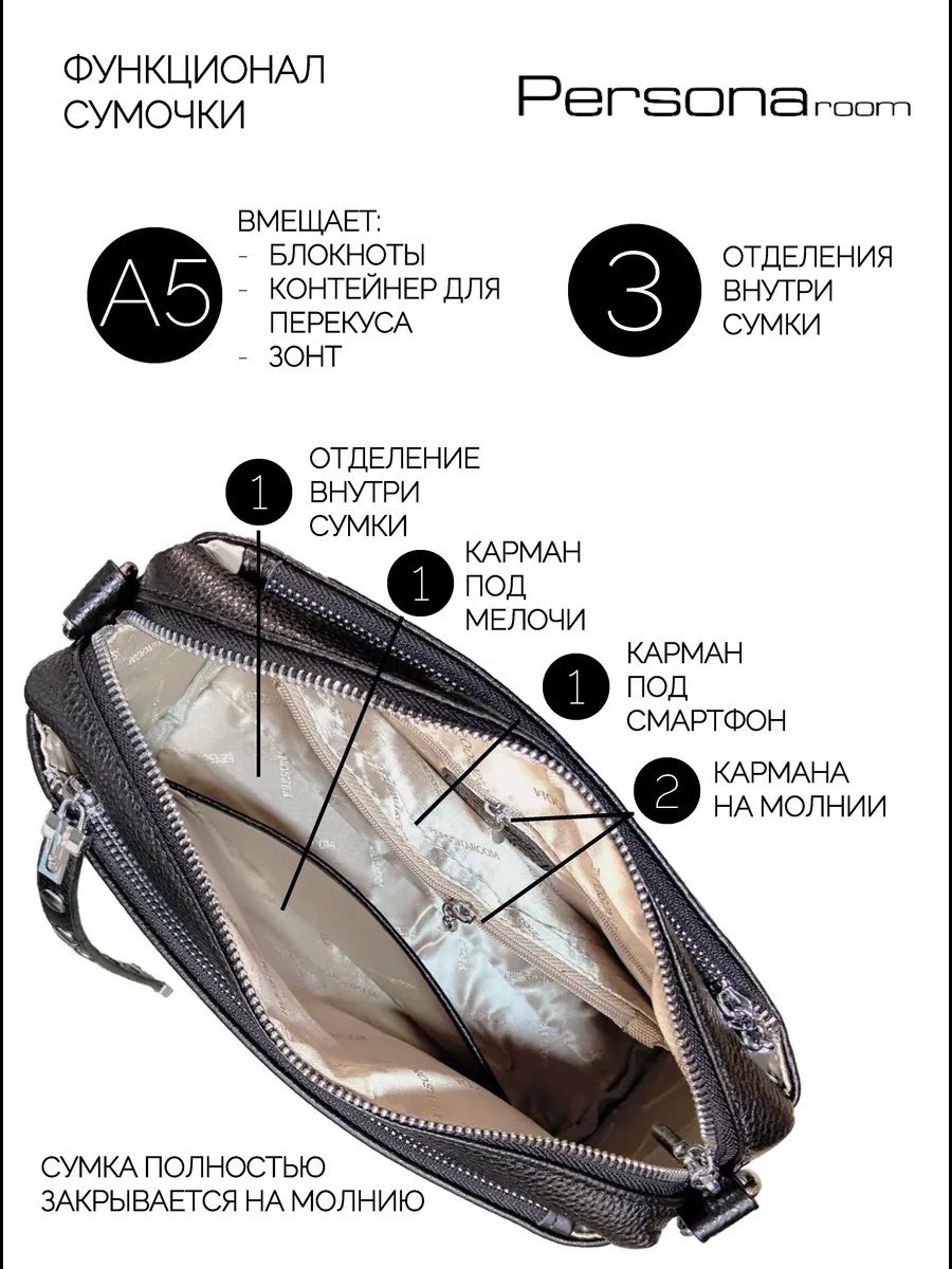 Сумка кросс-боди Personaroom натуральная кожа серый купить,NaN