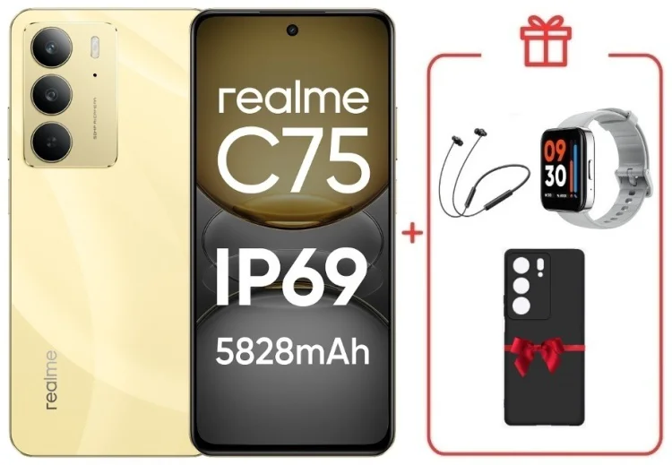 Смартфон Realme С75 8 ГБ/128 ГБ золотистый + подарок купить,NaN