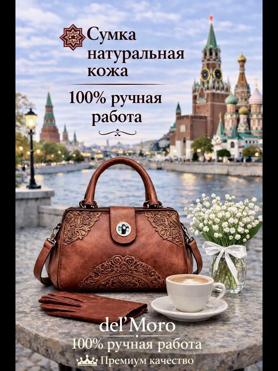 Мини-сумка del'Moro хлопок коричневый купить,NaN