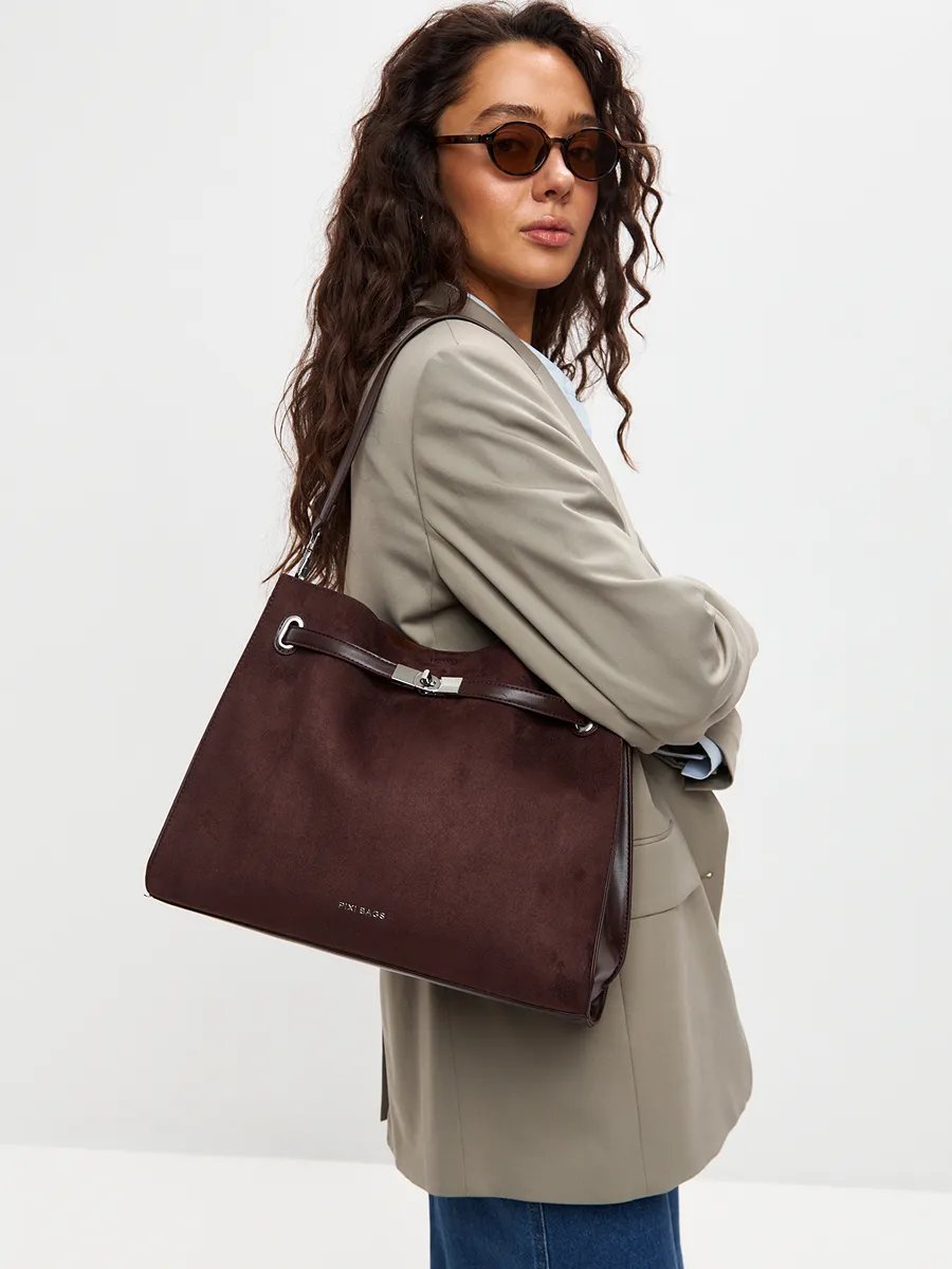 Сумка шоппер PIXI BAGS полиэстер коричневый купить,NaN