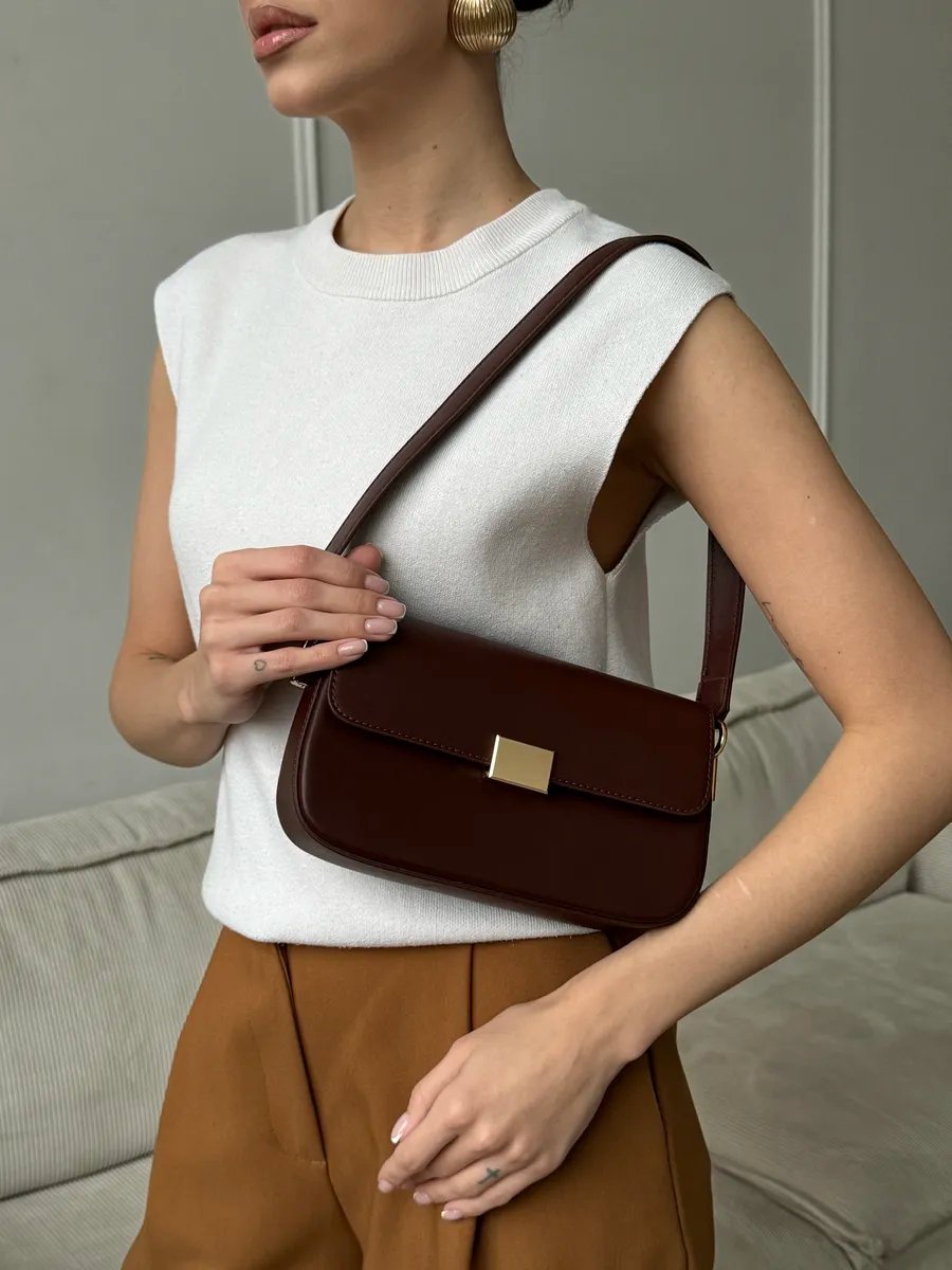 Сумка багет PIXI BAGS экокожа коричневый купить,NaN