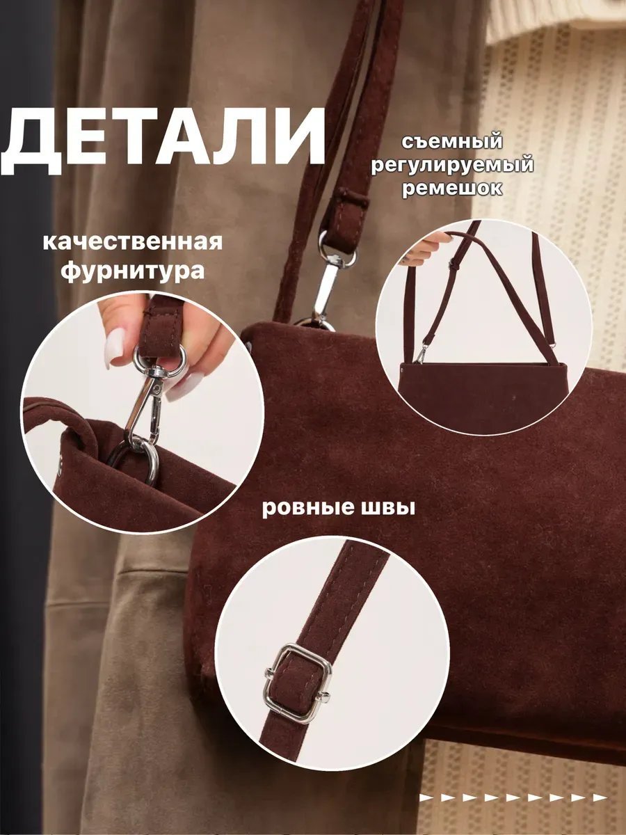 Сумка багет OUYU экокожа коричневый купить,NaN