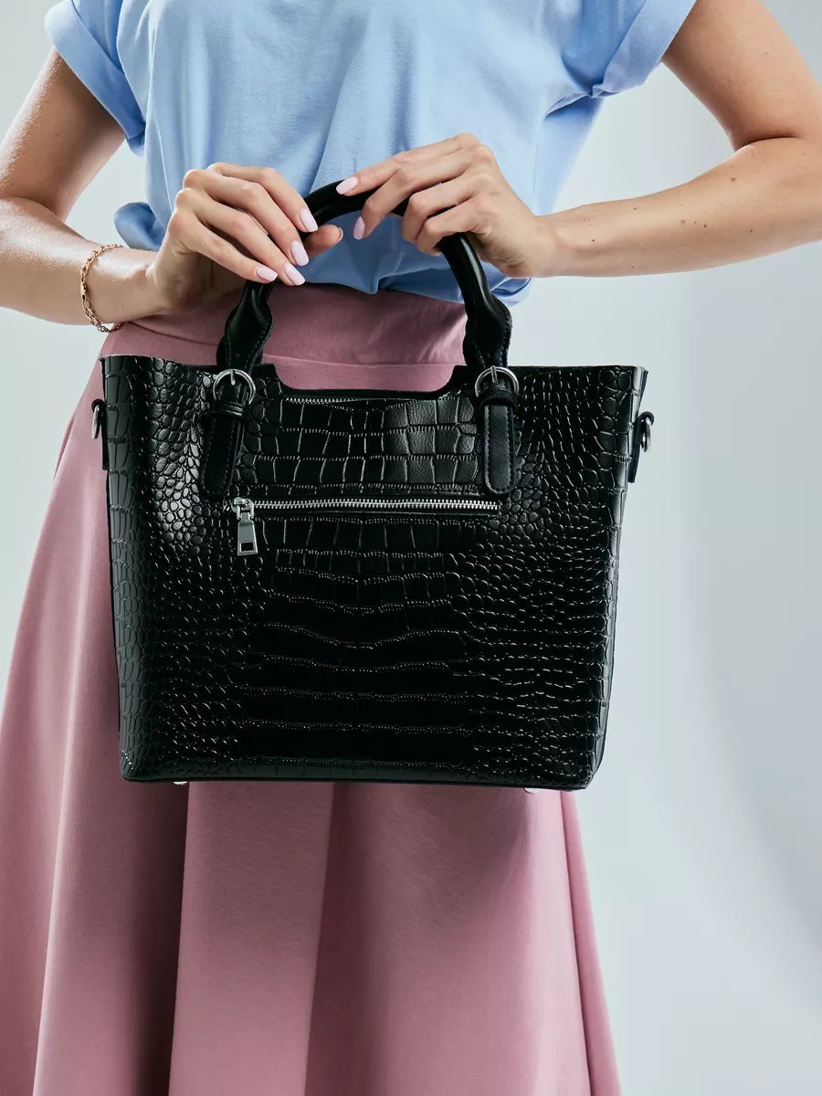 Сумка шоппер TJ bags натуральная кожа черный купить,NaN