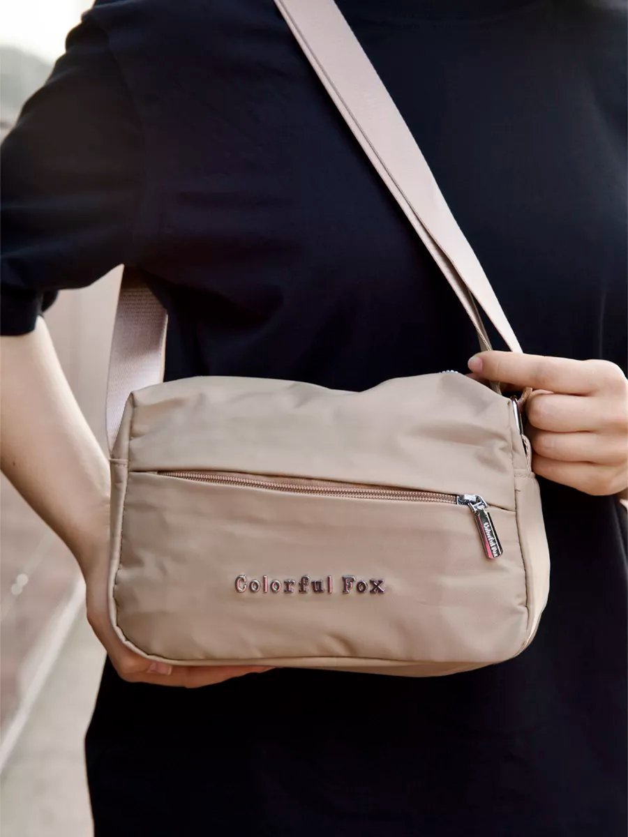 Сумка кросс-боди Colorful Fox нейлон бежевый купить,NaN