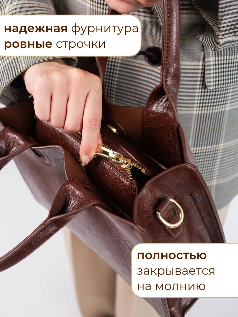Сумка тоут MalinaBags натуральная кожа коричневый купить,NaN