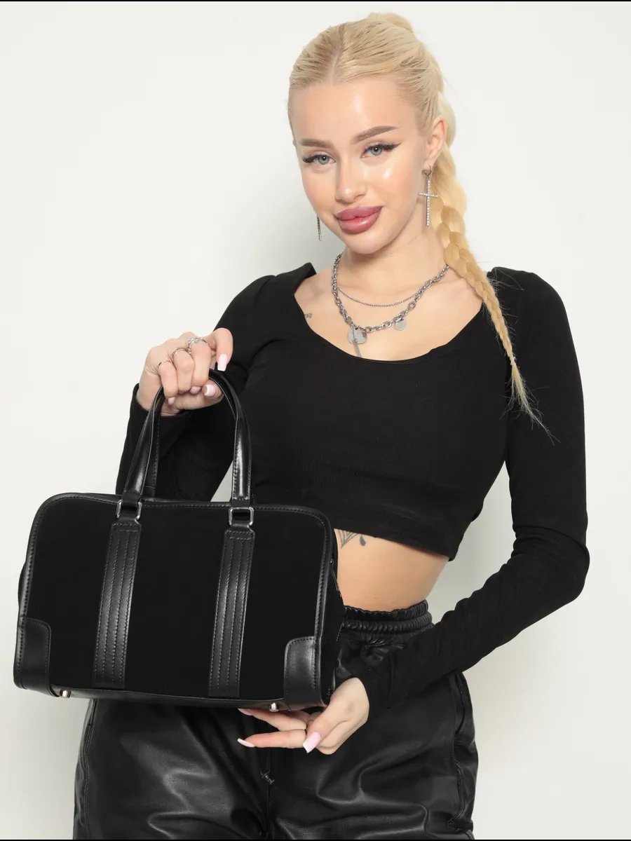 Мини-сумка Pularia Fashion натуральная кожа черный купить,NaN