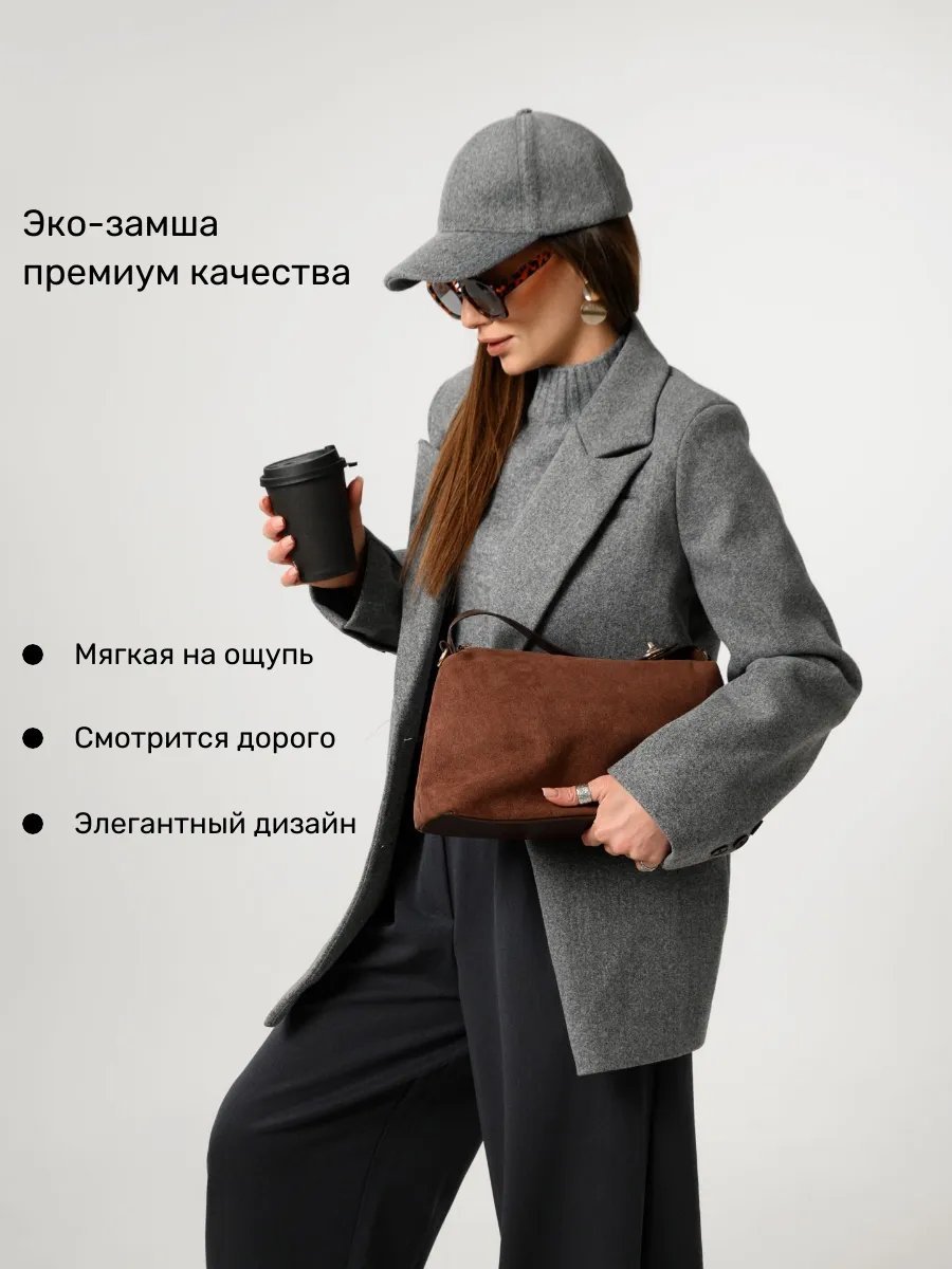 Клатч J.Lene экокожа коричневый купить,NaN