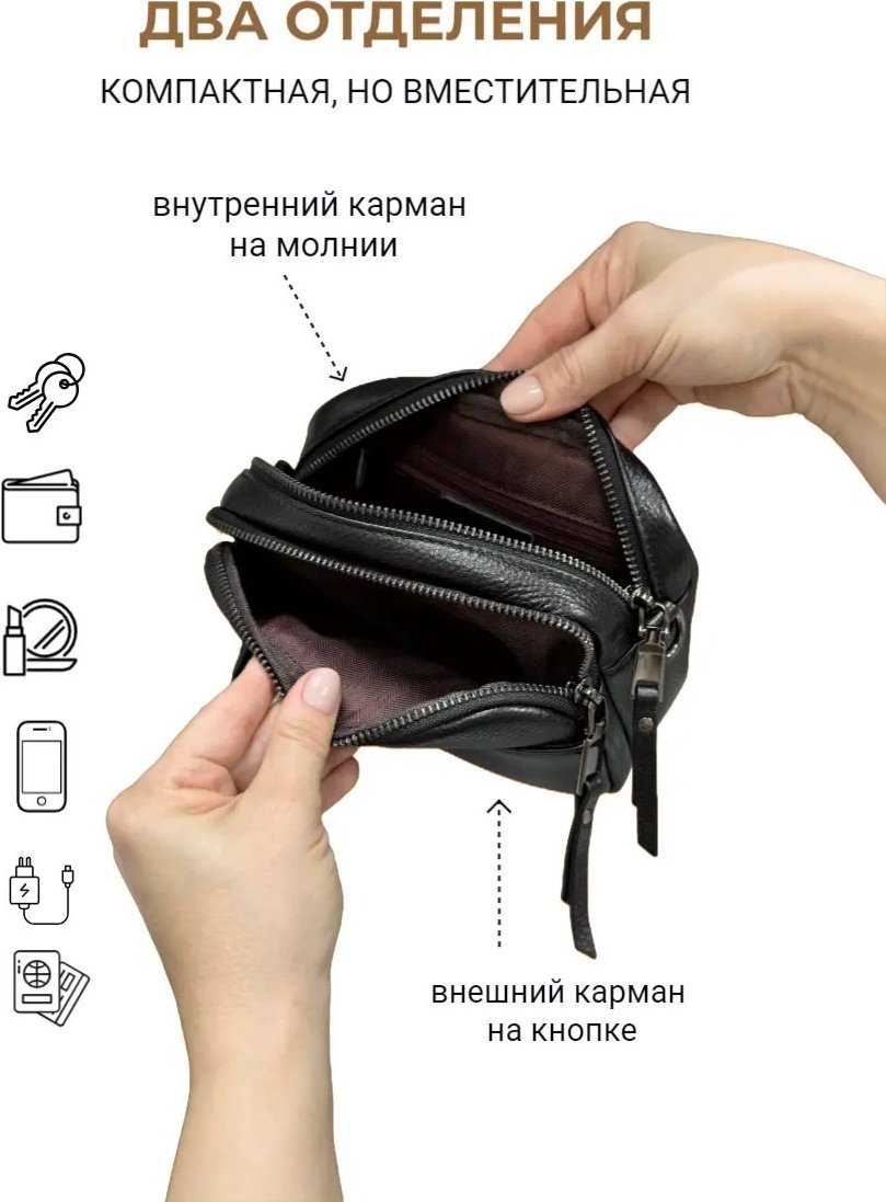Сумка кросс-боди SUMKA_LADIES натуральная кожа черный купить,NaN