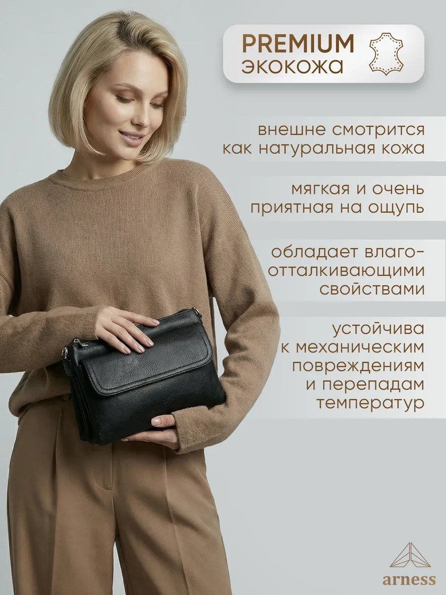 Сумка багет Arness экокожа черный купить,NaN