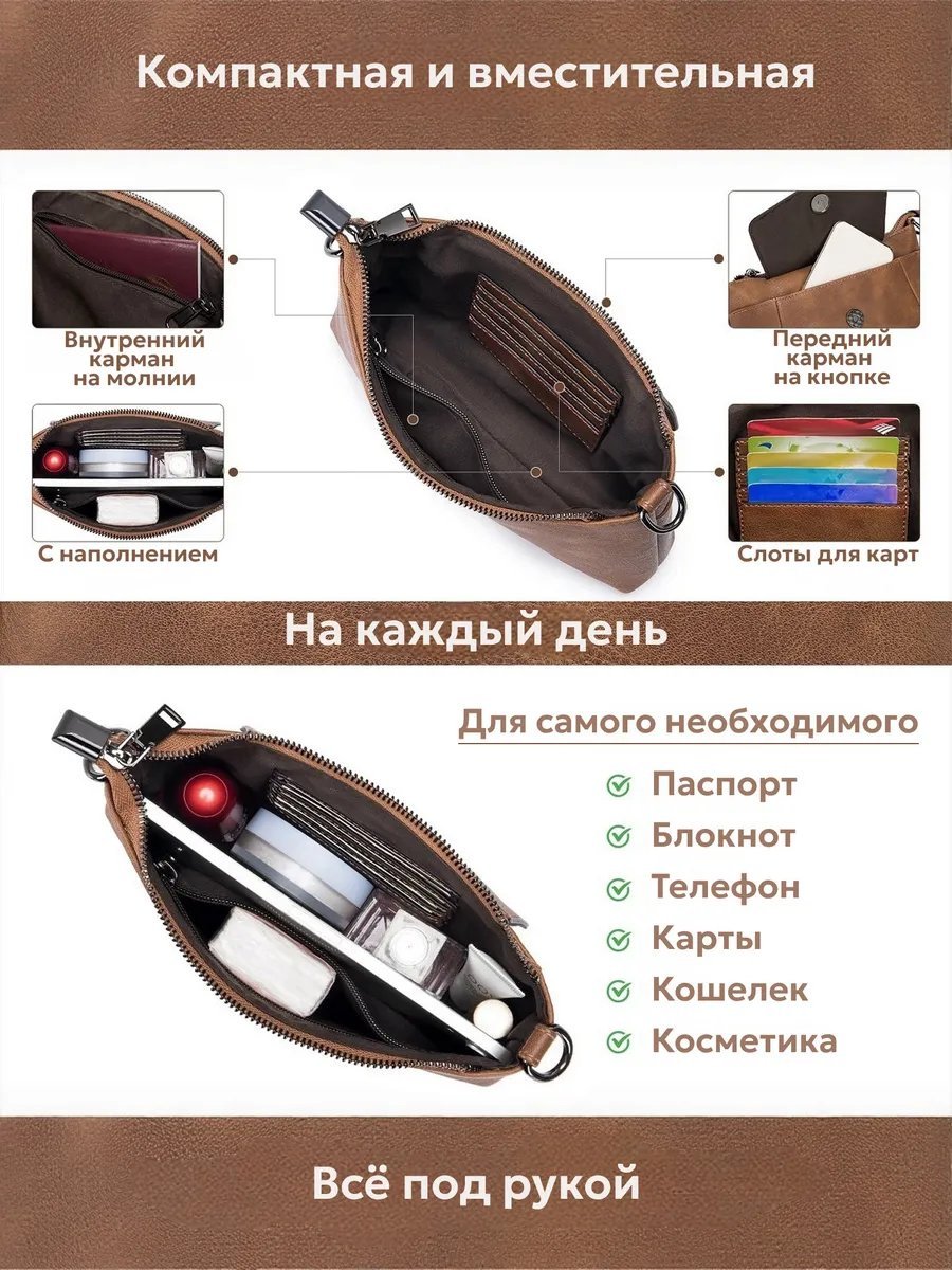 Сумка кросс-боди VAL'KON экокожа коричневый купить,NaN