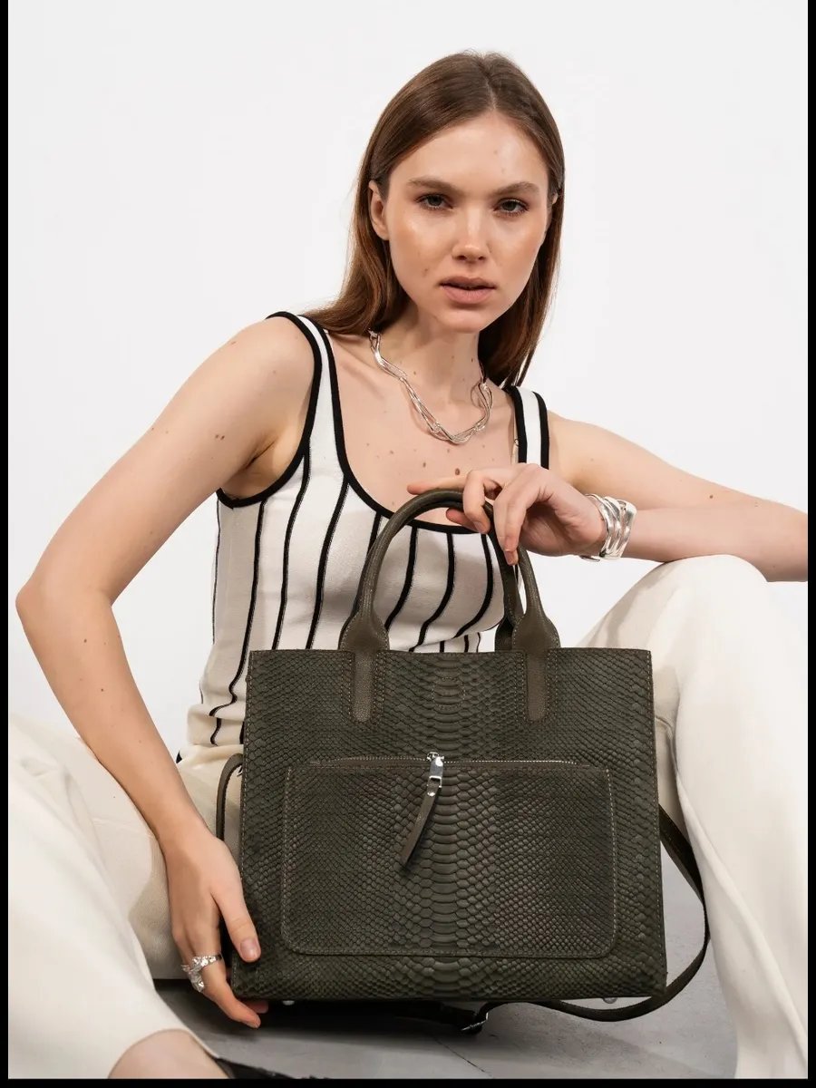 Сумка тоут FoxesBag натуральная кожа зеленый купить,NaN