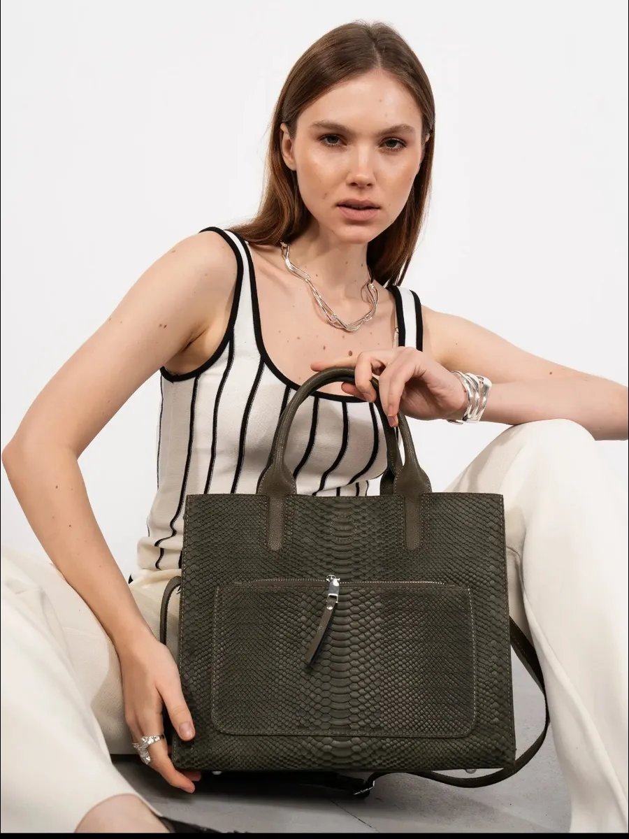 Сумка тоут FoxesBag натуральная кожа зеленый купить,NaN