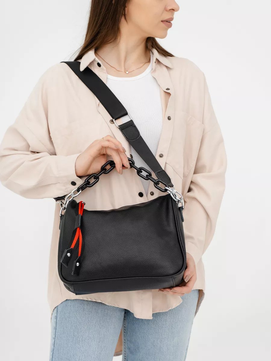 Сумка багет STLY&LEATHER натуральная кожа черный купить,NaN