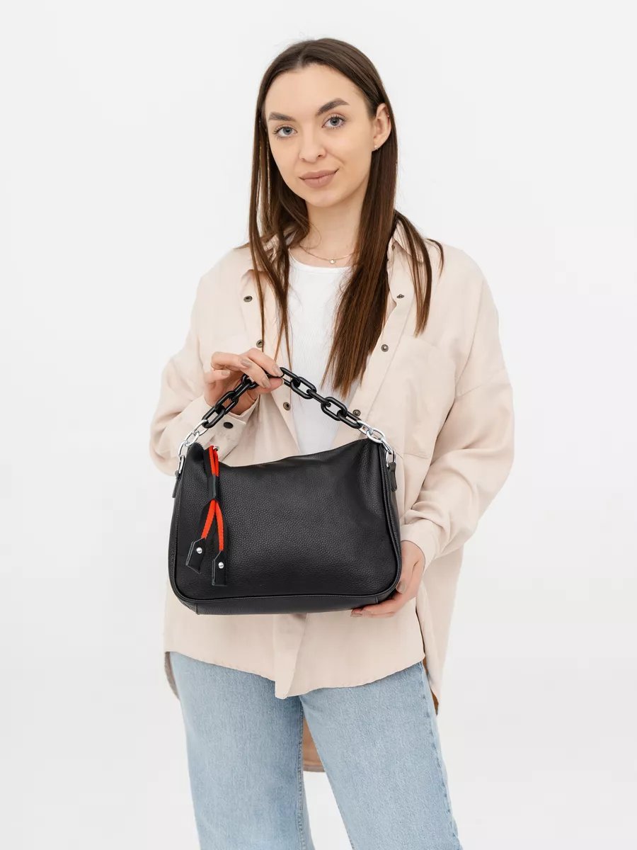 Сумка багет STLY&LEATHER натуральная кожа черный купить,NaN