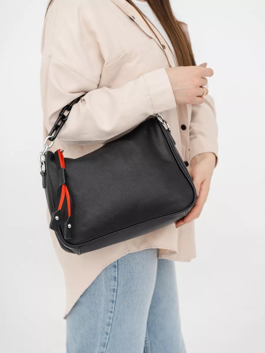 Сумка багет STLY&LEATHER натуральная кожа черный купить,NaN