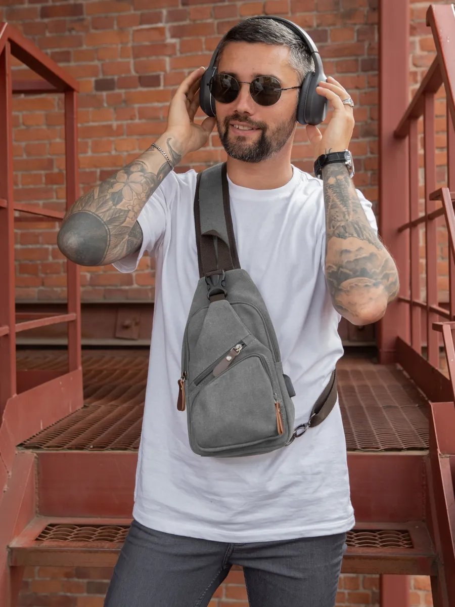 Сумка кросс-боди TOUREN MASKOTTCHEN канвас серый купить,NaN
