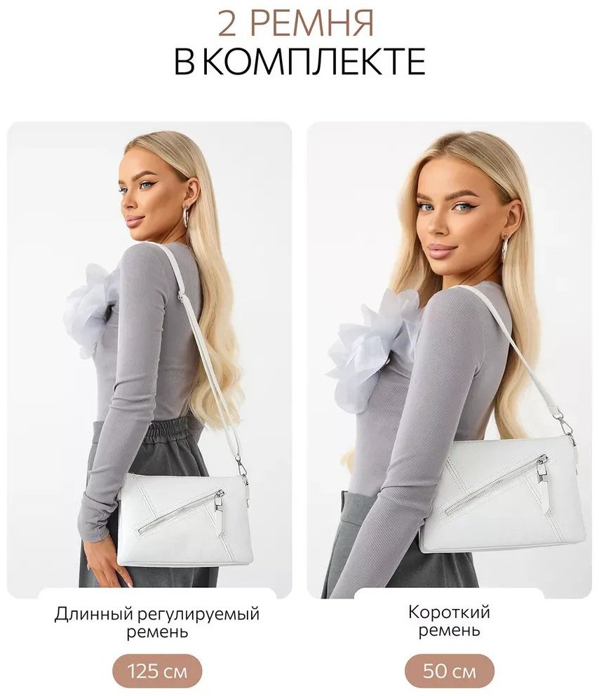 Сумка багет MILLIRISWAY экокожа белый купить,NaN
