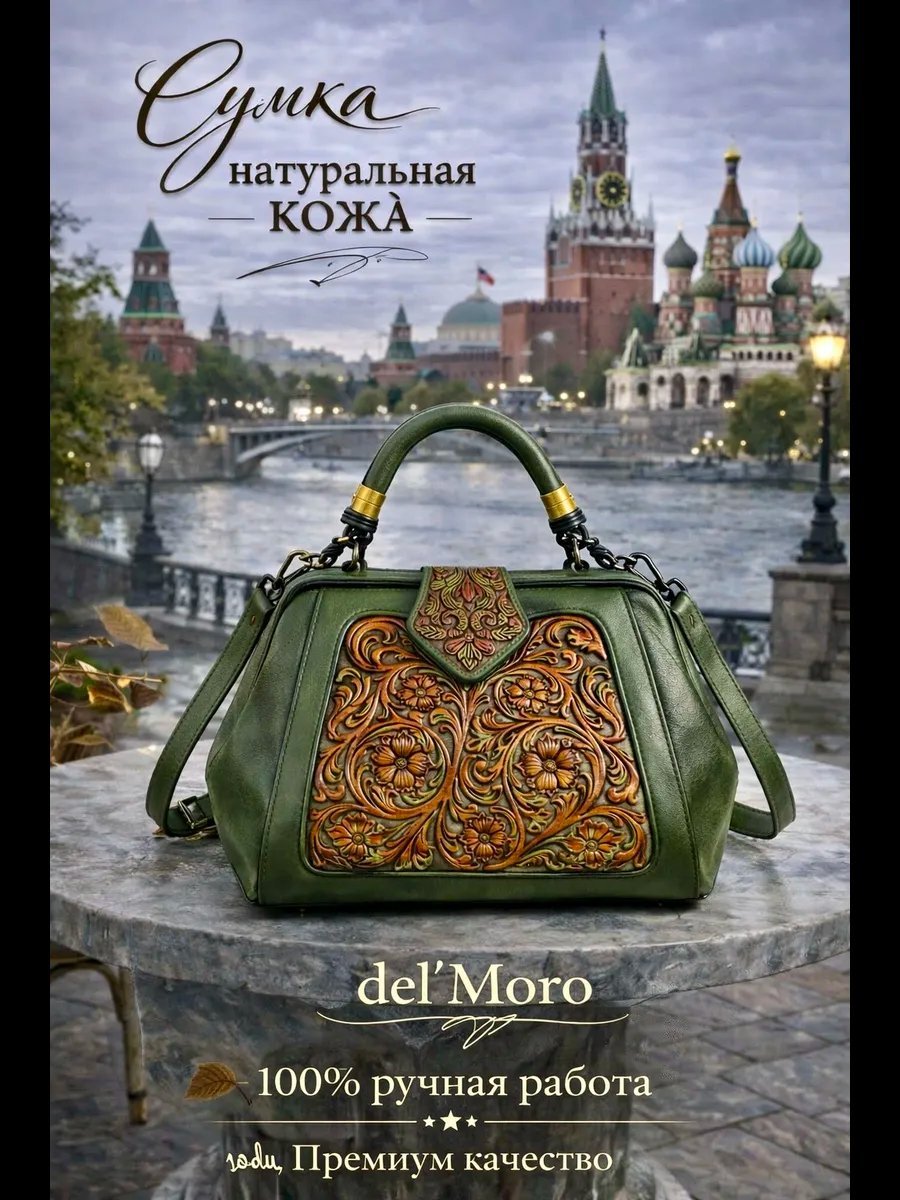 Мини-сумка del'Moro хлопок зеленый купить,NaN