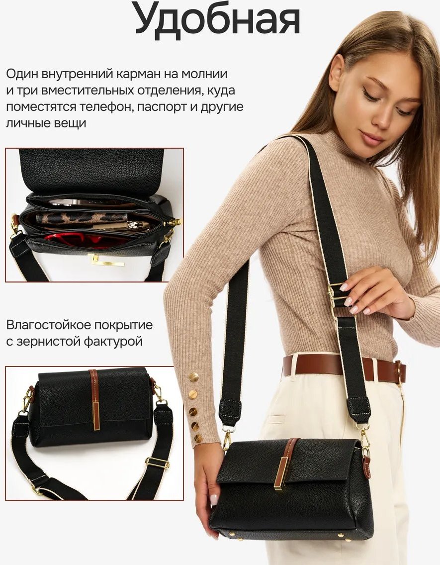 Сумка кросс-боди SVOS экокожа черный купить,NaN