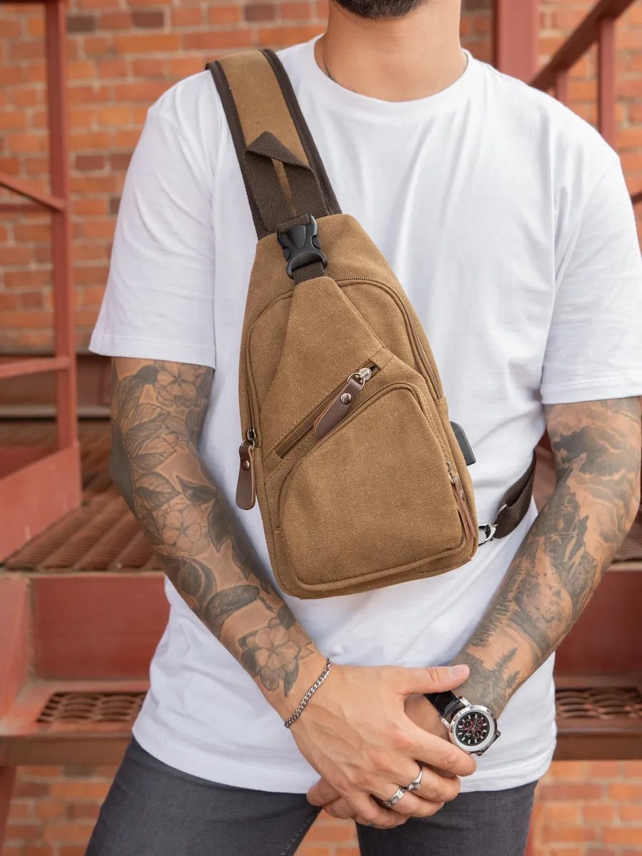 Сумка кросс-боди TOUREN MASKOTTCHEN хлопок коричневый купить,NaN