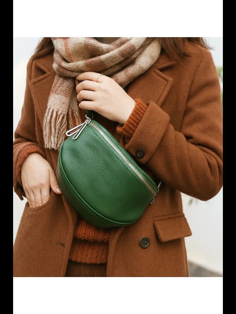 Сумка багет STLY&LEATHER натуральная кожа зеленый