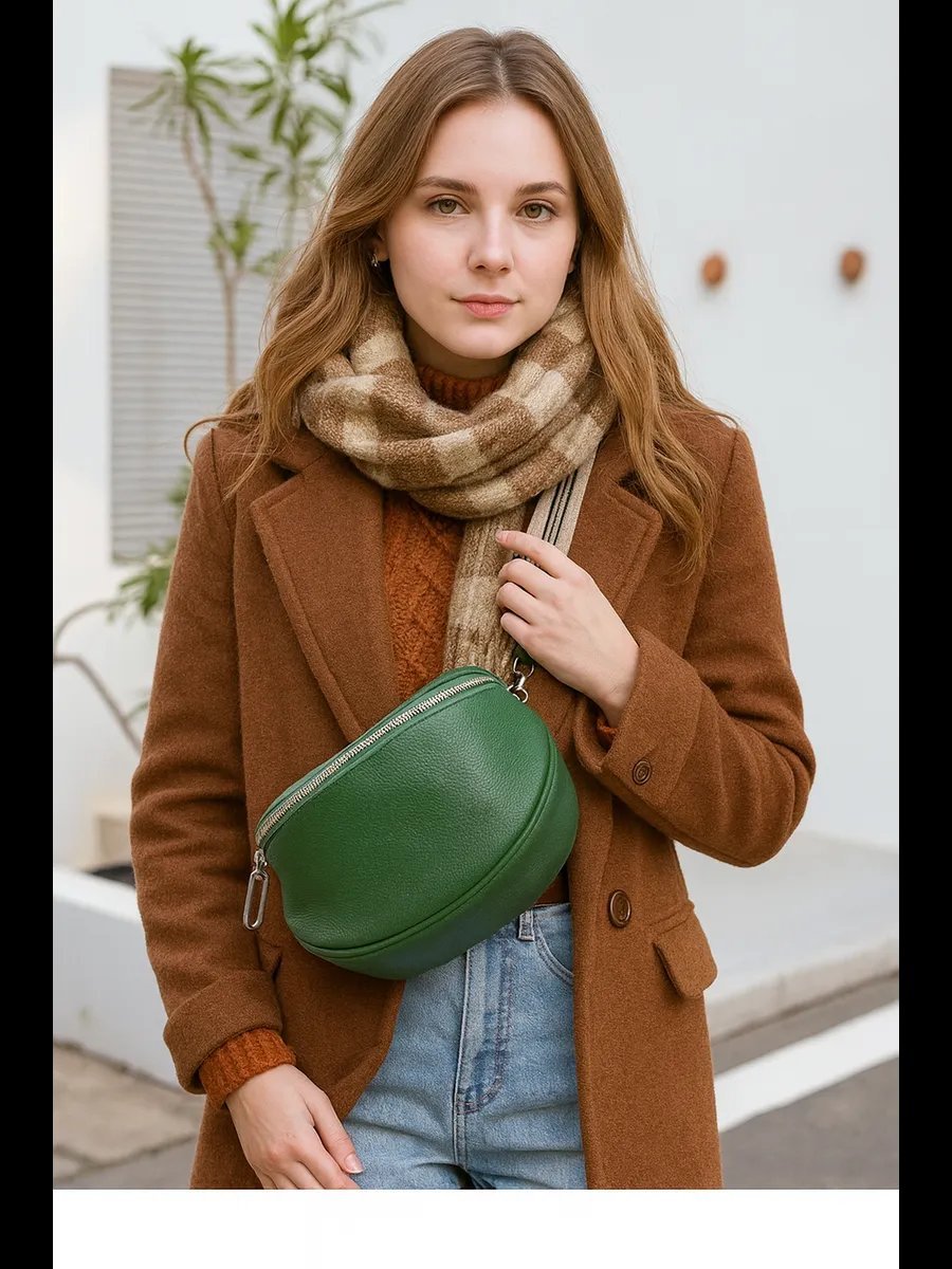 Сумка багет STLY&LEATHER натуральная кожа зеленый