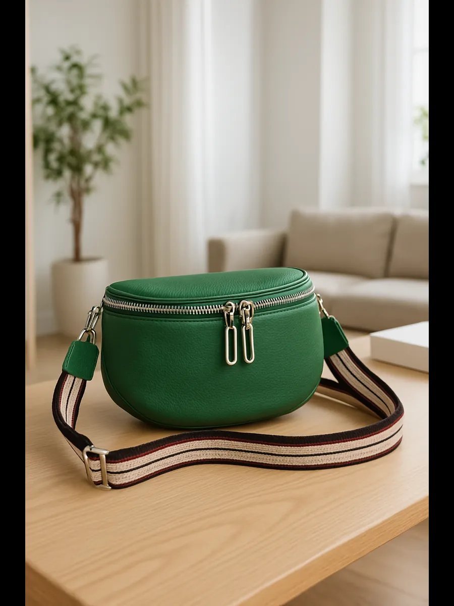 Сумка багет STLY&LEATHER натуральная кожа зеленый