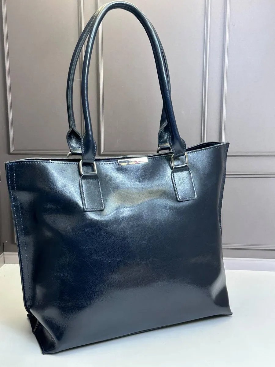 Сумка шоппер MollBAG натуральная кожа синий купить,NaN