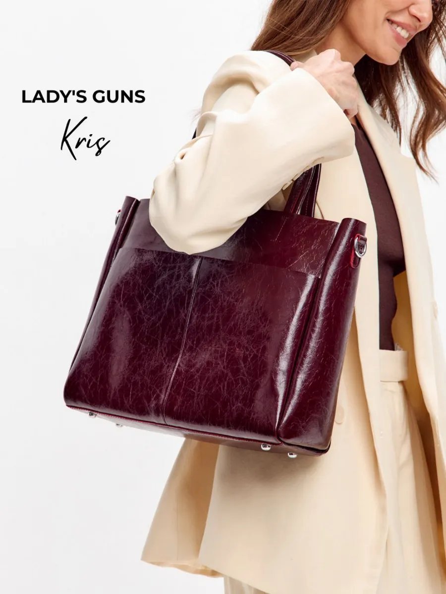 Сумка шоппер Lady's Guns натуральная кожа красный купить,NaN