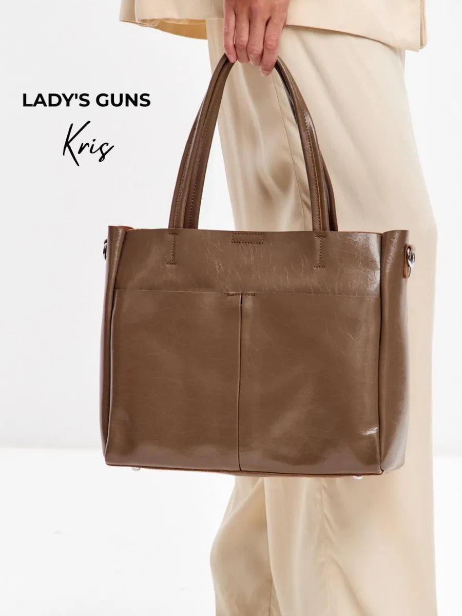 Сумка шоппер Lady's Guns натуральная кожа бежевый купить,NaN