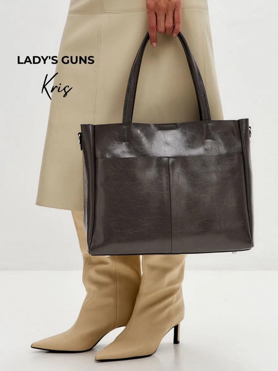 Сумка шоппер Lady's Guns натуральная кожа серый купить,NaN