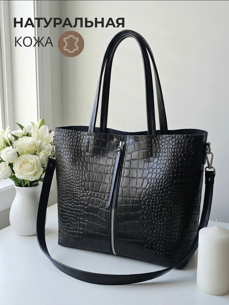 Сумка шоппер TJ bags натуральная кожа черный купить,NaN