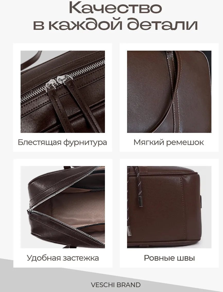 Мини-сумка VESCHI натуральная кожа коричневый купить,NaN