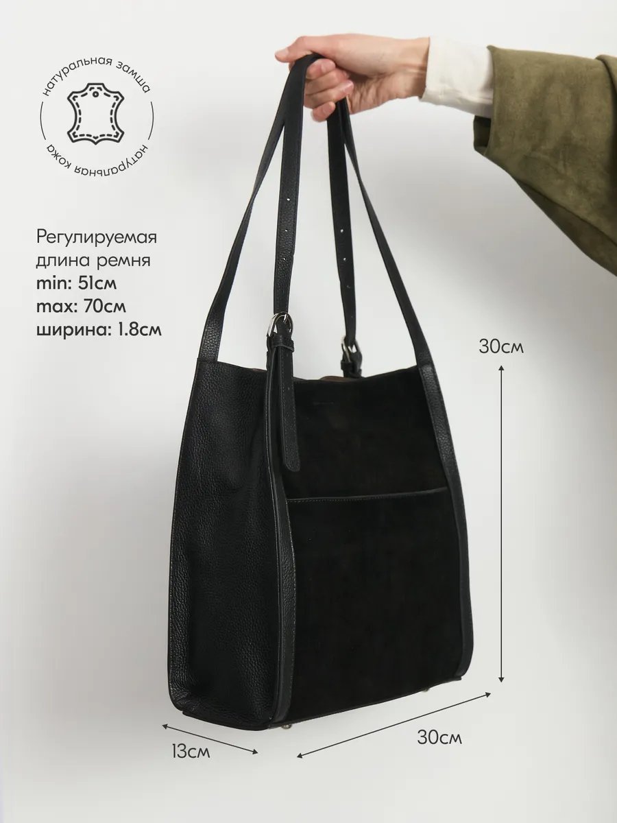 Сумка шоппер Bagsberry натуральная кожа черный купить,NaN