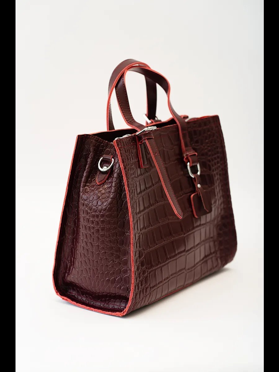 Сумка шоппер TJ bags натуральная кожа красный купить,NaN
