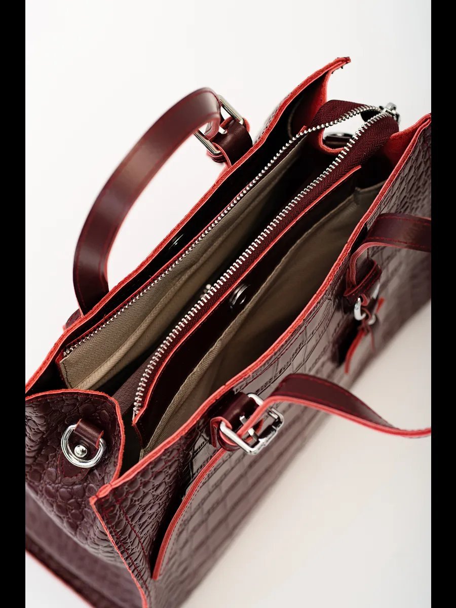 Сумка шоппер TJ bags натуральная кожа красный купить,NaN