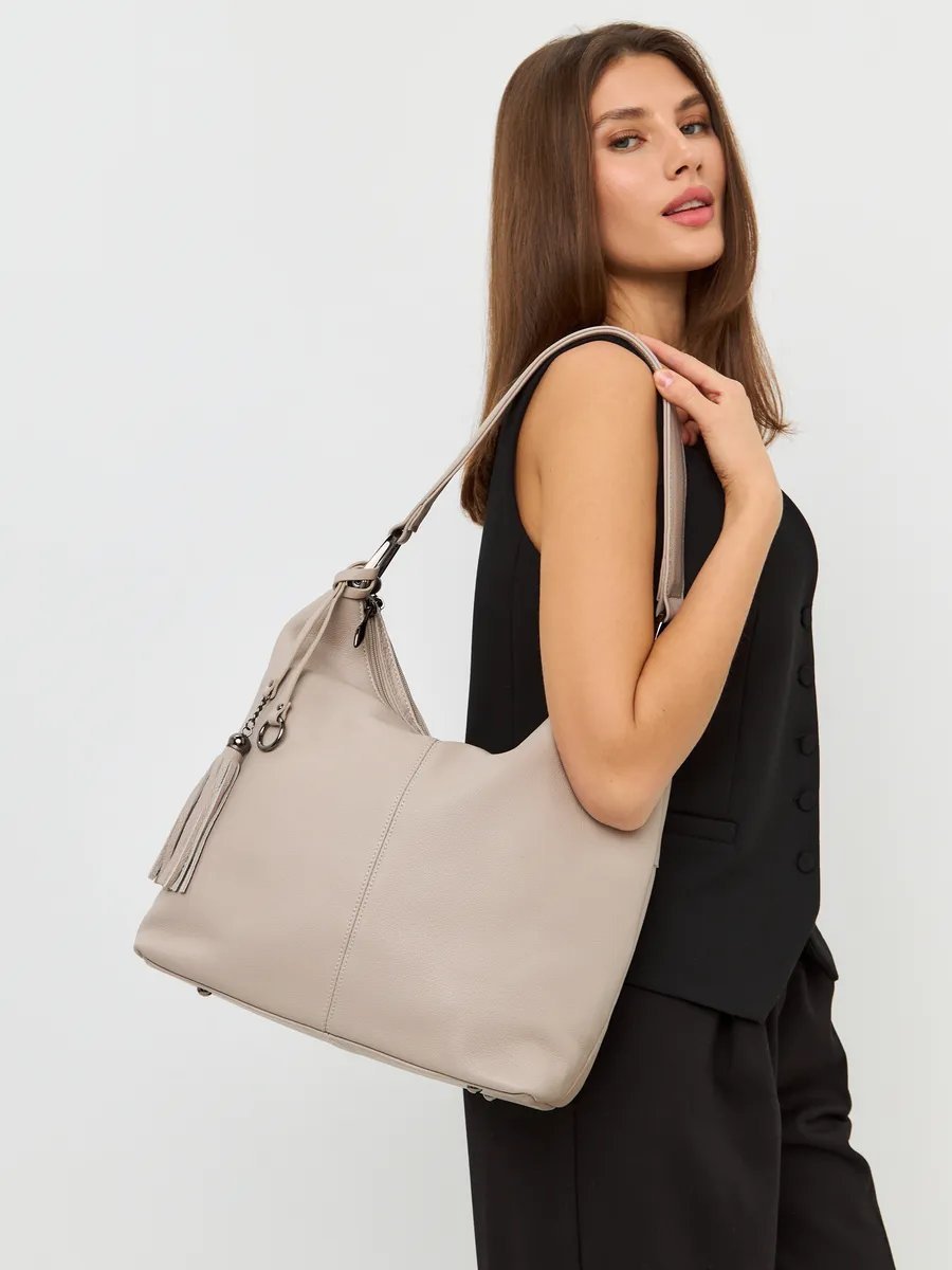 Сумка хобо FEELBAGS натуральная кожа бежевый купить,NaN