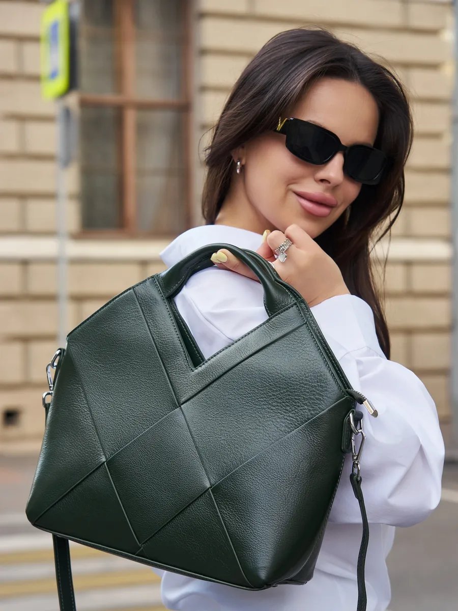 Сумка багет A&U BAGS натуральная кожа зеленый купить,NaN